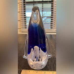 Vintage Murano Style Cobalt Blue Art Glass Penguin Figurine